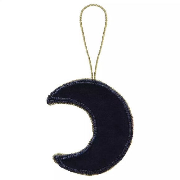 St. Nicholas Square Plush Beaded Moon Ornament, Blue - Picture 2 of 2